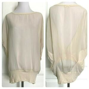 $64 PHANUEL Oversized Dolman Semi-Sheer Summer Blouse Top Drape Slinky Boho M